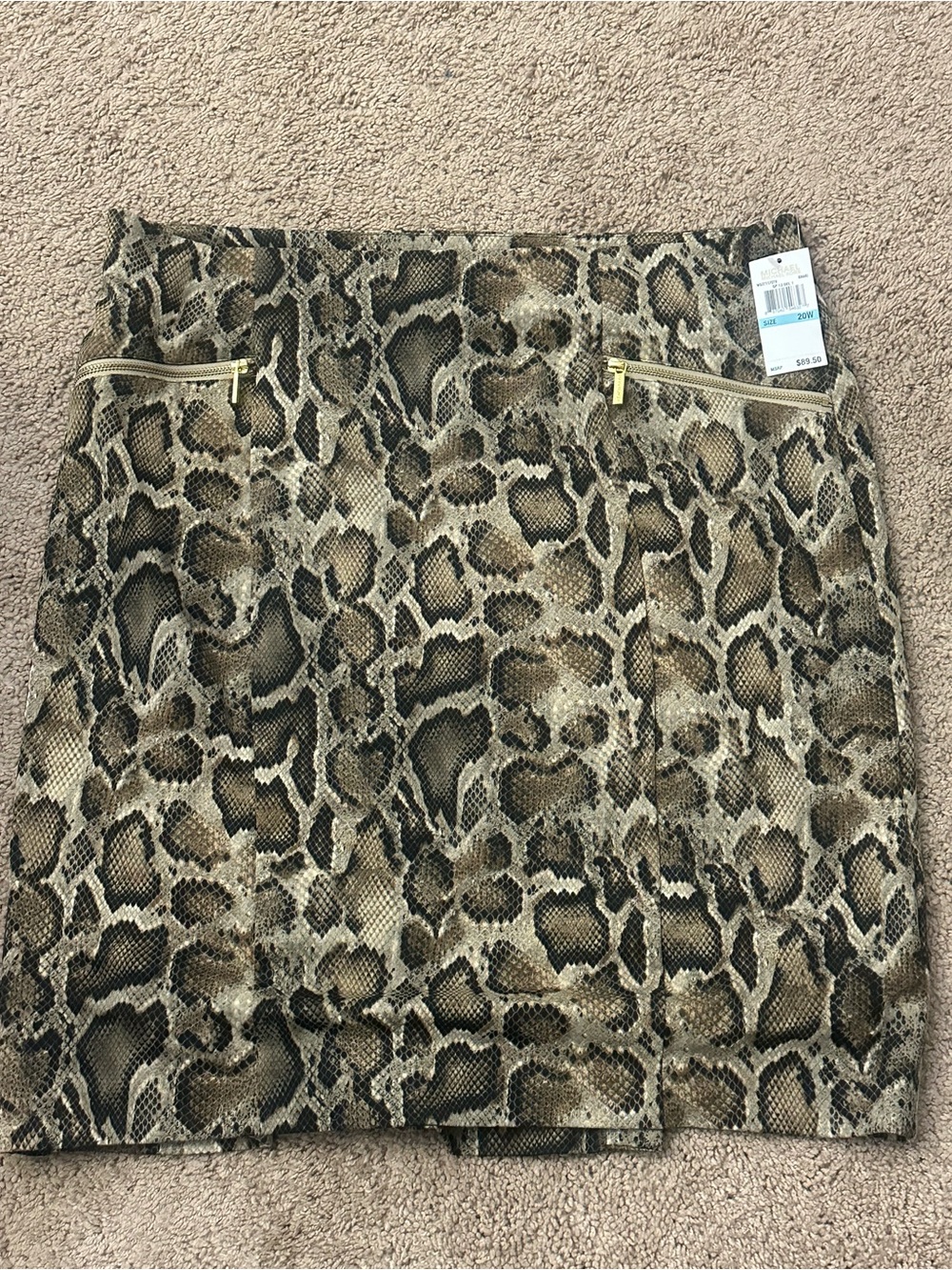 Snake Print Mini Skirt with Zip Pockets - Brown
